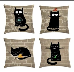 Kit 4 Capas De Almofadas 45x45 - Gato Preto