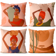 Kit 4 Capas de Almofadas Decorativas 45x45 - Mulher Africana