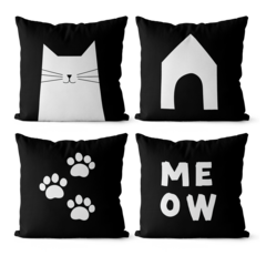 Kit 4 Capas De Almofadas 45x45 - Gato Meow