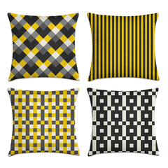 Kit 4 Capas de Almofadas Decorativas 45x45 - Amarelo e Cinza