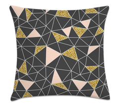 Capa De Almofada Decorativa 45x45 - Geometrico Preto Rosa e Dourado
