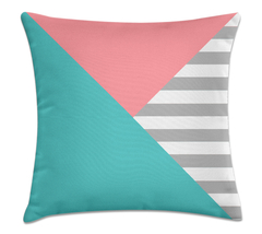 Capa De Almofada Decorativa 45x45 - Triângulos strip rosa azul e cinza