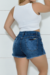 Short Jeans Com Abertura e Barra Desfiada - Escuro - loja online