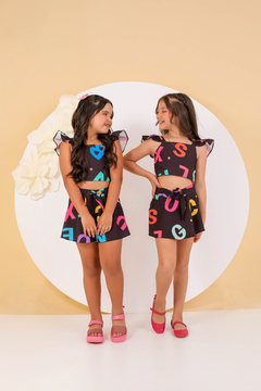 Conjunto short-saia letrinhas preto - lalypopKids