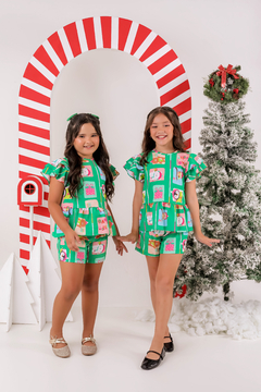 Conjunto 2 mangas ursinho de natal verde - loja online