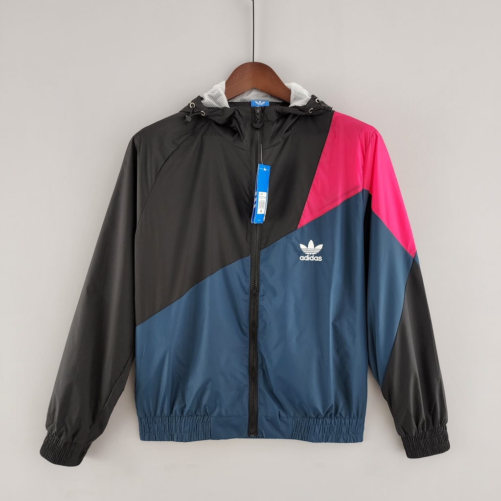 Jaqueta Corta-Vento Adidas Preto/Rosa/Azul - GM SPORTS