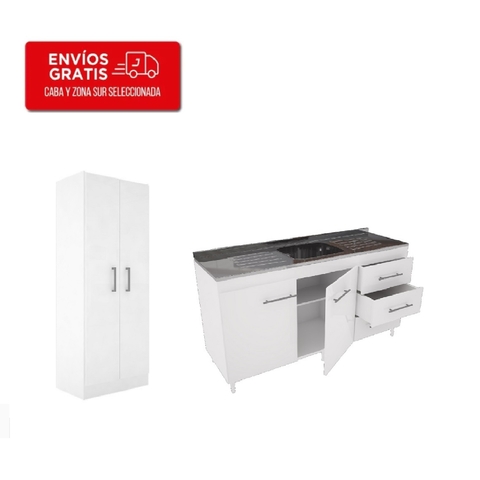 Combo De Cocina Bajo Mesada 1.40 + Mesada Acero 1.40 Central + Multifunción 60 cm 405 Blanco