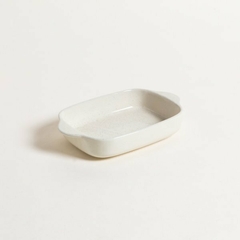 Fuente rectangular ceramica puntitos cream