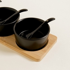setx3 copetineros ceramica negra con base de bamboo - comprar online