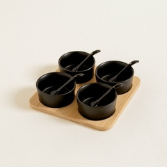 setx4 copetineros ceramica negra con base de bamboo