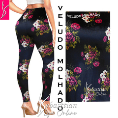 Legging preta veludo molhado, P ao plus 64/66, veludo molhado.