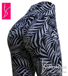 Calça Legging preto e branco, tam. M(40/2), tecido jacquard. - comprar online
