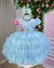 Vestido Infantil Jardim Encantado Azul Bebê Saia Babados