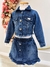 Conjunto Infantil Jaqueta e Saia Jeans Azul Escuro