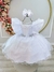 Vestido Infantil Branco Com Broche Prata Babados Damas Festas