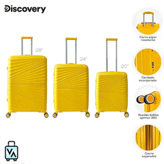 Set Valijas de viaje Discovery Adventures Amarillas x3 (20", 24" y 28")
