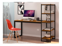 Escrivaninha Art Panta Home Office Com Prateleira Mdf De 170cm X 147cm X 60cm Preto/canela - comprar online