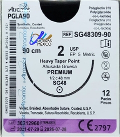 PGLA90 2 (Vicryl) Aguja Robusta Grande 48 mm Hebra 90 cm Violeta Caja con 12 piezas SG48309-90
