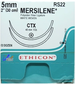 MERSILENE CINTA (Polyester Fiber Ligature WHITE) aguja 48 mm 1/2 circulo 2CTX 30CM.*5MM. Caja con 6 pzas CLAVE RS22