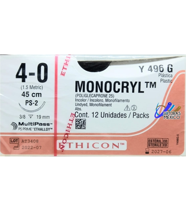 Monocryl Aguja Rerverso Cortante Ps De Mm Hebra Cm Incoloro Marca Ethicon Caja