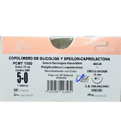 PCL25 5-0 (Monocryl) Aguja Ahusada de 15 mm Hebra 70 CM Violeta Surgeasy PCMT1550 Caja con 36 piezas CADUCIDAD JUNIO 2025