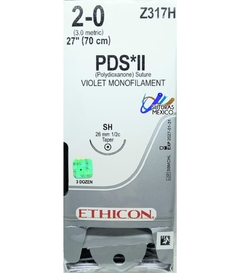 PDS II 2-0 Aguja Ahusada SH de 26 mm Hebra 70 cms Marca Ethicon Z317H Caja con 36 Piezas