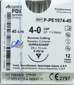 PDX 4-0 (Polidioxanona) Aguja Reverso Cortante de 19 mm Hebra 45 CM Violeta Linea Premium P-PE1974-45