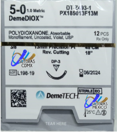 Demediox 5-0 (Polidioxanona) Aguja Cortante Precisión Premium de 13 mm Hebra 45 cms Marca Demetech Caja con 12 Piezas