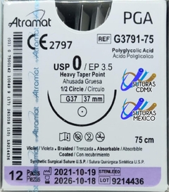 Acido Poliglicolico PGA 0 Aguja ahusada Gruesa de 37 mm Hebra 75 cm Violeta Atramat G3791-75 Linea Convencional