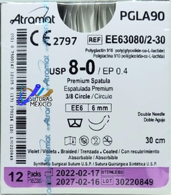 PGLA90 8-0 (Vicryl) Aguja espatulada de 6 mm Hebra 30 cm Violeta EE63080/2-30 Linea Premium Atramat