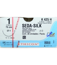 Seda Silk 1 con Aguja ahusada CT-1 de 36 mm Hebra 75 cms Marca Ethicon K424H Caja con 36 Piezas