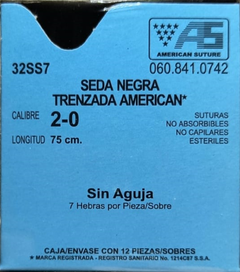 Seda 2-0 Sin Aguja Hebra 75 cm Marca American Suture Caja con 12 Piezas CLAVE 32SS7 Caducidad Mar-25