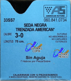 Seda 3-0 Sin Aguja Hebra 75 cm Marca American Suture Caja con 12 Piezas Caducidad Ene-28