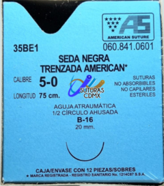 Seda 5-0 Aguja Ahusada de 20 mm Hebra 75 cm Marca American Suture Caja con 12 Piezas Feb-25