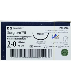 Polipropileno Surgipro II 2-0 Aguja Redonda de 35 mm Hebra 75 cms Marca Covidien PP26620 Caja con 24 Piezas