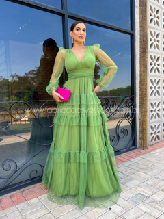 Vestido com manga longa de tule hot sale
