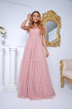 VESTIDO LONGO TULE BRILHOSO SAIA RODADA TRÊS MARIAS TULUM