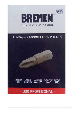 Puntas Atornillador Ph2 X 25mm Enc 1/4 Caja X100 Bremen 7235 - Herramientas Dali