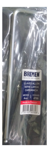 1 Llave Allen 4 Mm L Larga Cardanica Bremen 4769 - comprar online