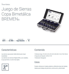 Kit Juego De Sierras Copa Bi-metalicas 16 Piezas Bremen 6672 - Herramientas Dali