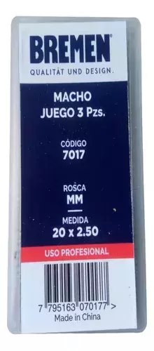 Set Juego Macho 3 Piezas Milimetrico M20 X 2,5 Bremen 7017 - comprar online