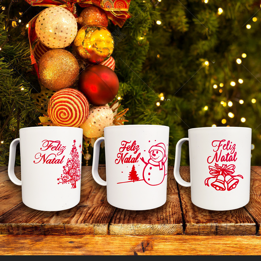 CANECA PLASTICA 450 ML FELIZ NATAL - Ols Atacado