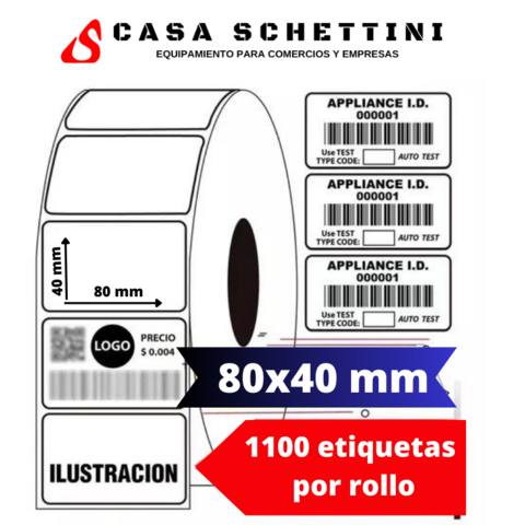 Rollo Etiqueta Adhesiva Ilustración 80x40mm Impresoras Rotuladoras