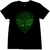 camiseta preta 100% algodão, estampa da cabeça de alien com traços da flor de lotus, fluorescente.