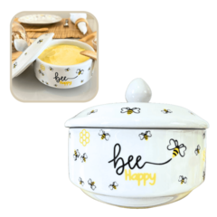 Manteigueira Porcelana Abelhas Bee Branca Honey