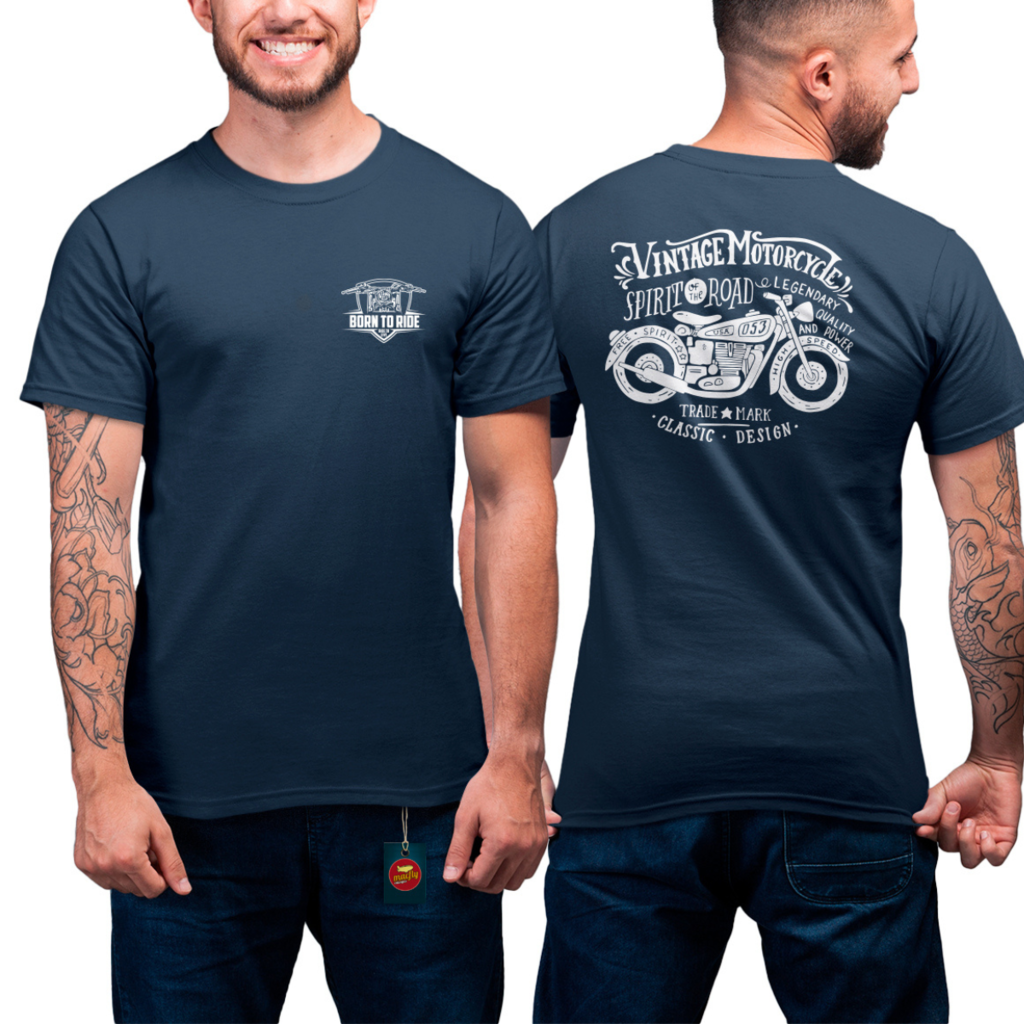 Camiseta Masculina Moto Vintage Motociclista Frente E Costas