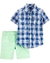 Conjunto Carters Camisa Xadrez Azul e bermuda Verde