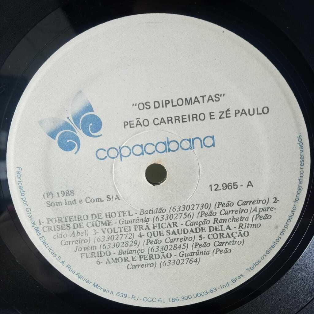 Disco de Vinil - Peão Carreiro E Zé Paulo-os Diplomatas º - Vinil Records