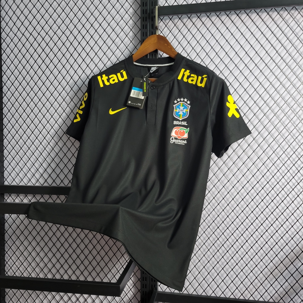 Camisa Pré-jogo Seleção Brasileira - 2021/2022 - Masculina - Preta com  Todos os Patrocínios