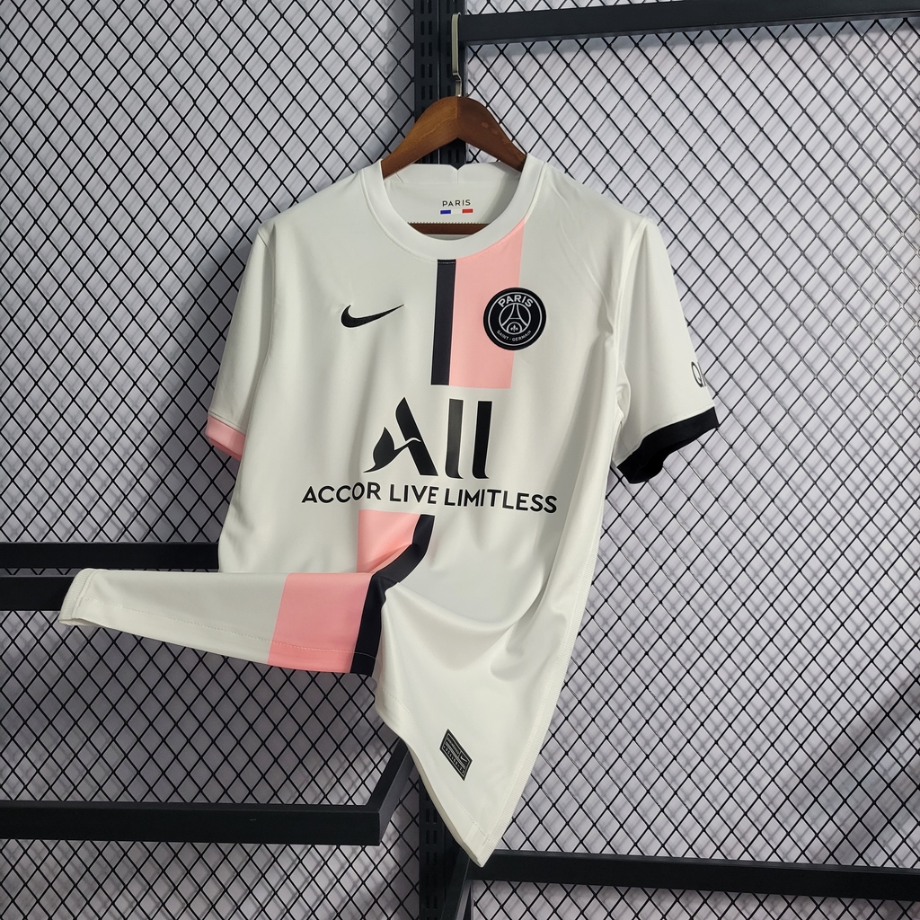 Camisa Paris Saint Germain - PSG Away 21/22 Torcedor Nike Masculina -  Branco e Rosa